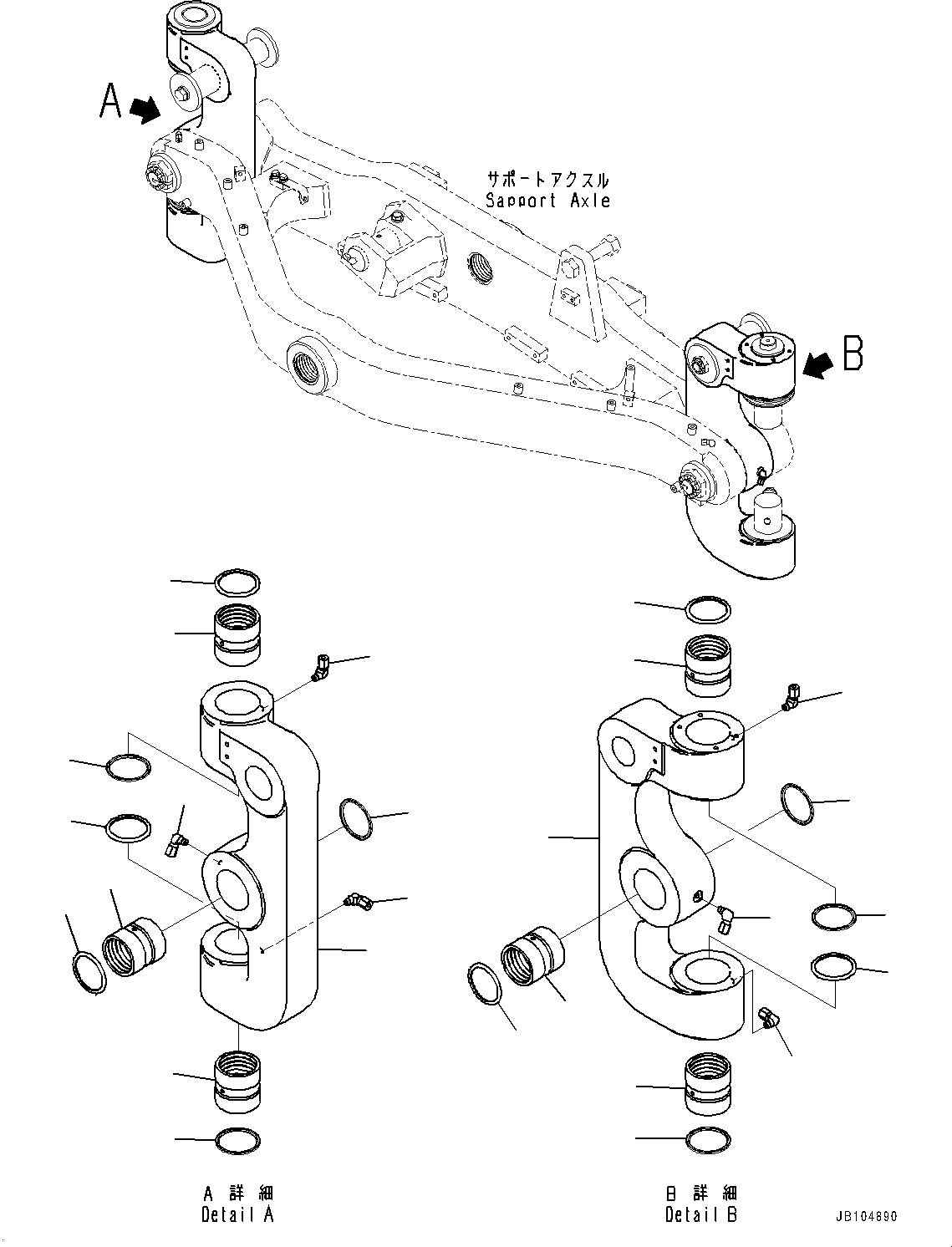 Komatsu parts book diagram for GD955-7M0 S/N 31001-UP: FRONT AXLE, KNUCKLE BRACKET(#30001-)