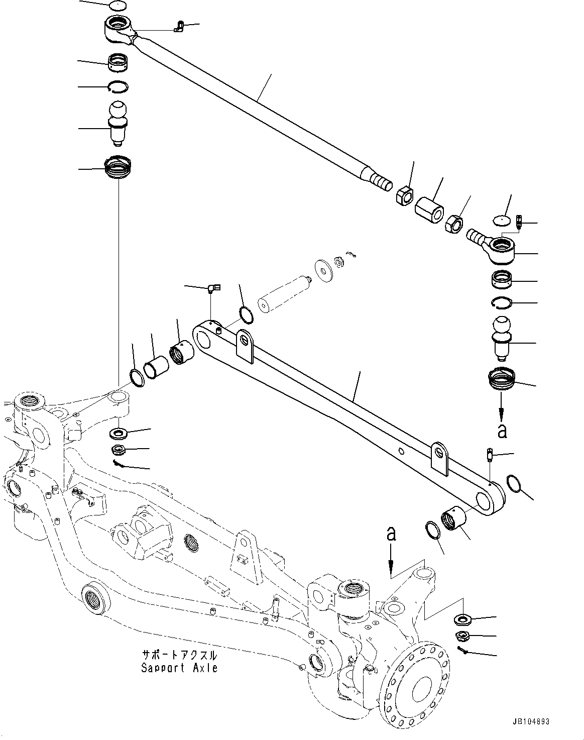 Komatsu parts book diagram for GD955-7M0 S/N 31001-UP: FRONT AXLE, TIE ROD(#30001-)
