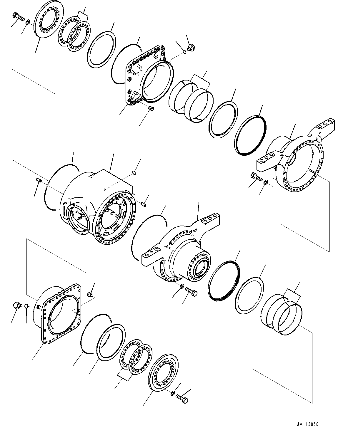 Komatsu parts book diagram for GD955-7M0 S/N 31001-UP: REAR AXLE, FINAL DRIVE, CASE(#30001-)