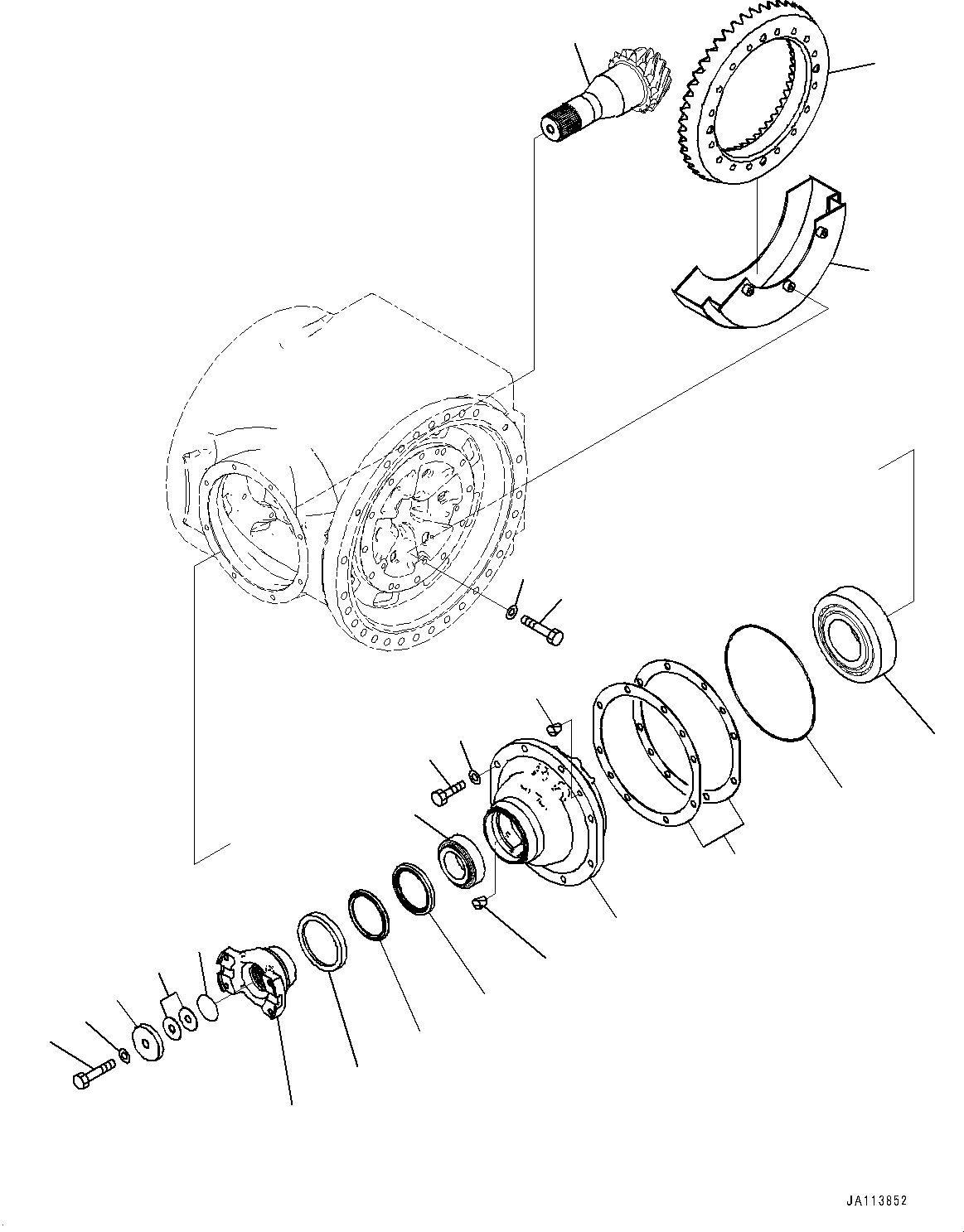 Komatsu parts book diagram for GD955-7M0 S/N 31001-UP: REAR AXLE, FINAL DRIVE, BEVEL GEAR(#30001-)