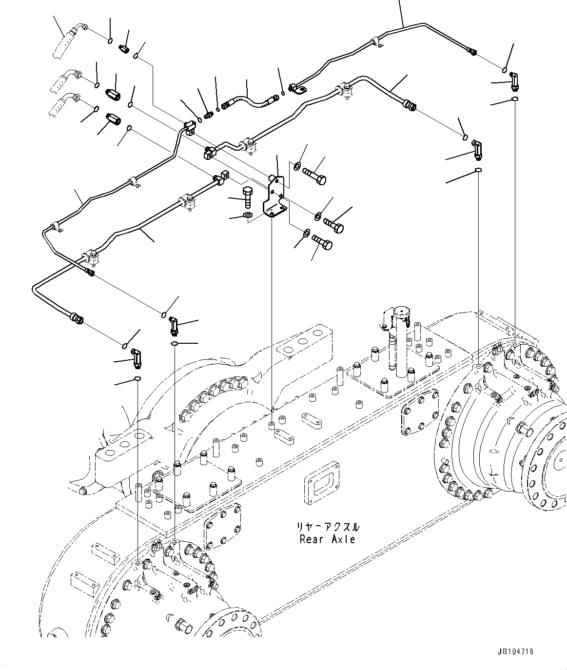 Komatsu parts book diagram for GD955-7M0 S/N 31001-UP: REAR AXLE, BRAKE PIPING, L.H.(#30001-)
