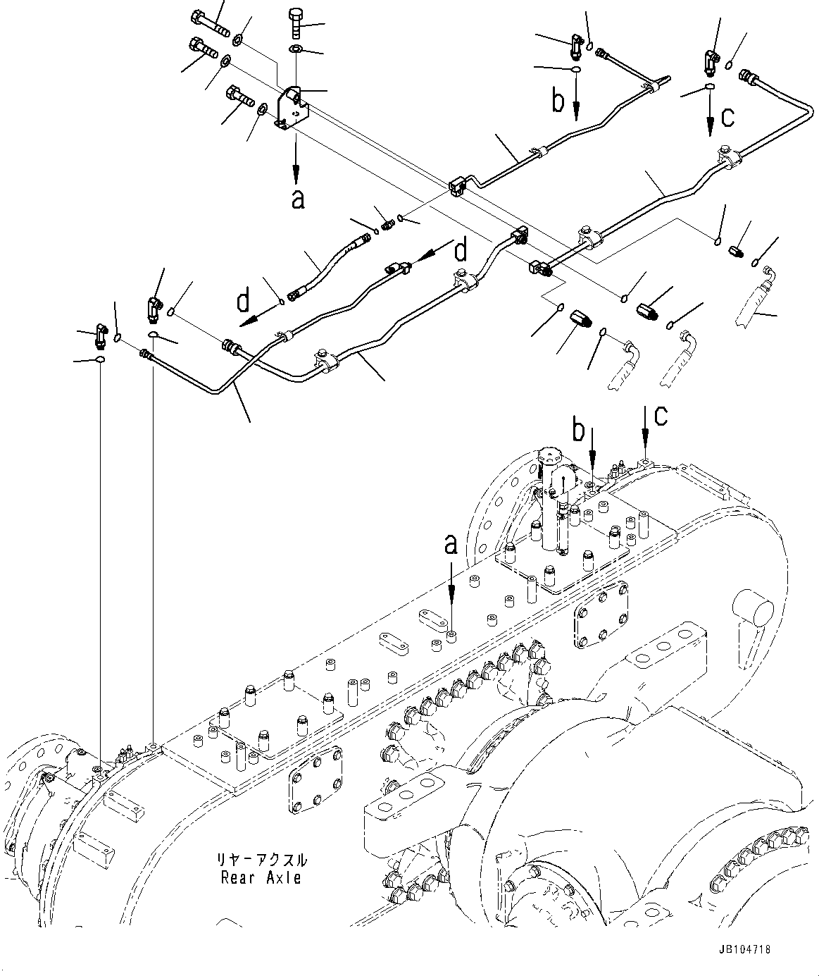 Komatsu parts book diagram for GD955-7M0 S/N 31001-UP: REAR AXLE, BRAKE PIPING, R.H.(#30001-)