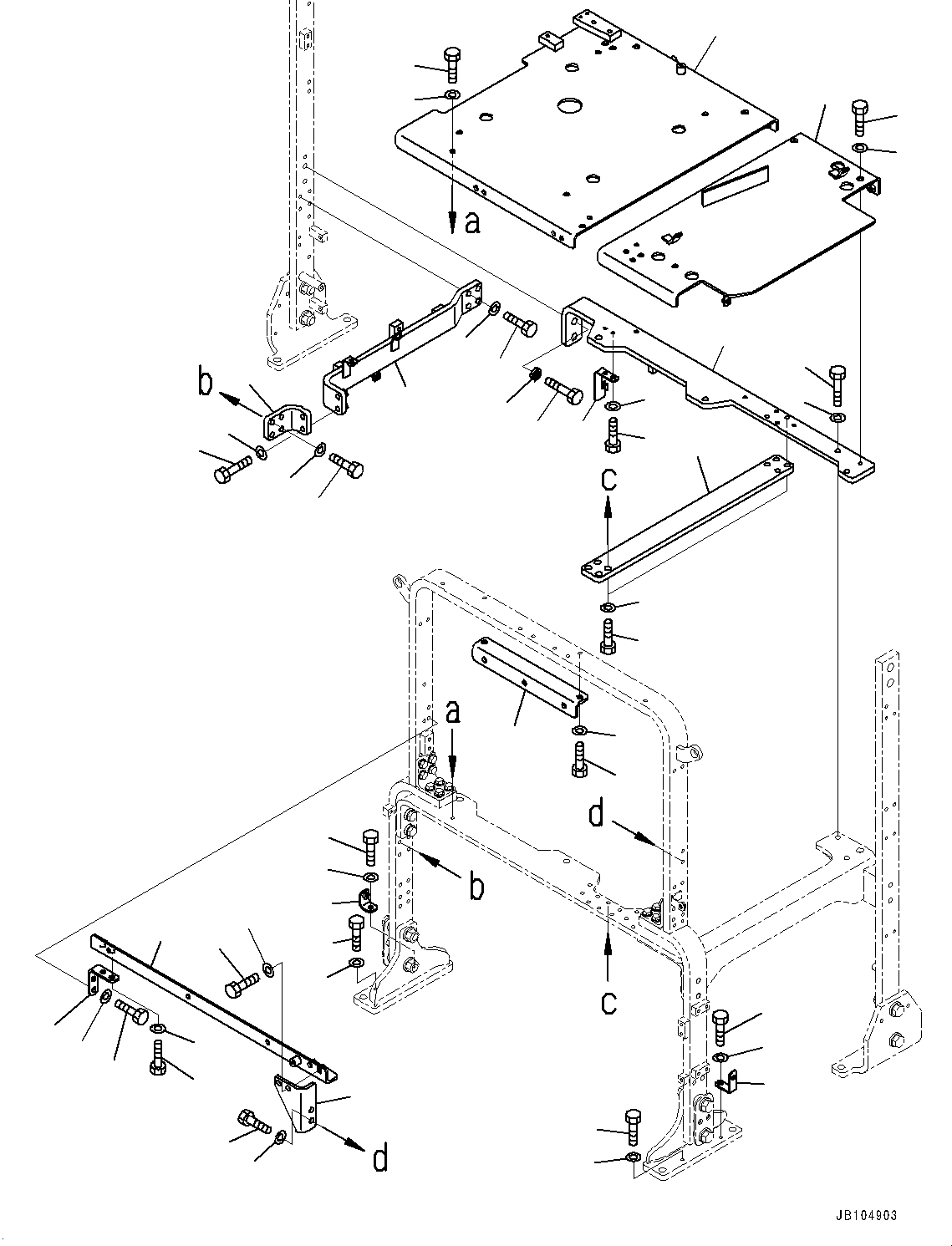 Komatsu parts book diagram for GD955-7M0 S/N 31001-UP: HYDRAULIC TANK RELATED MISCELLANEOUS PARTS, FRAME (2/2)(#30001-)