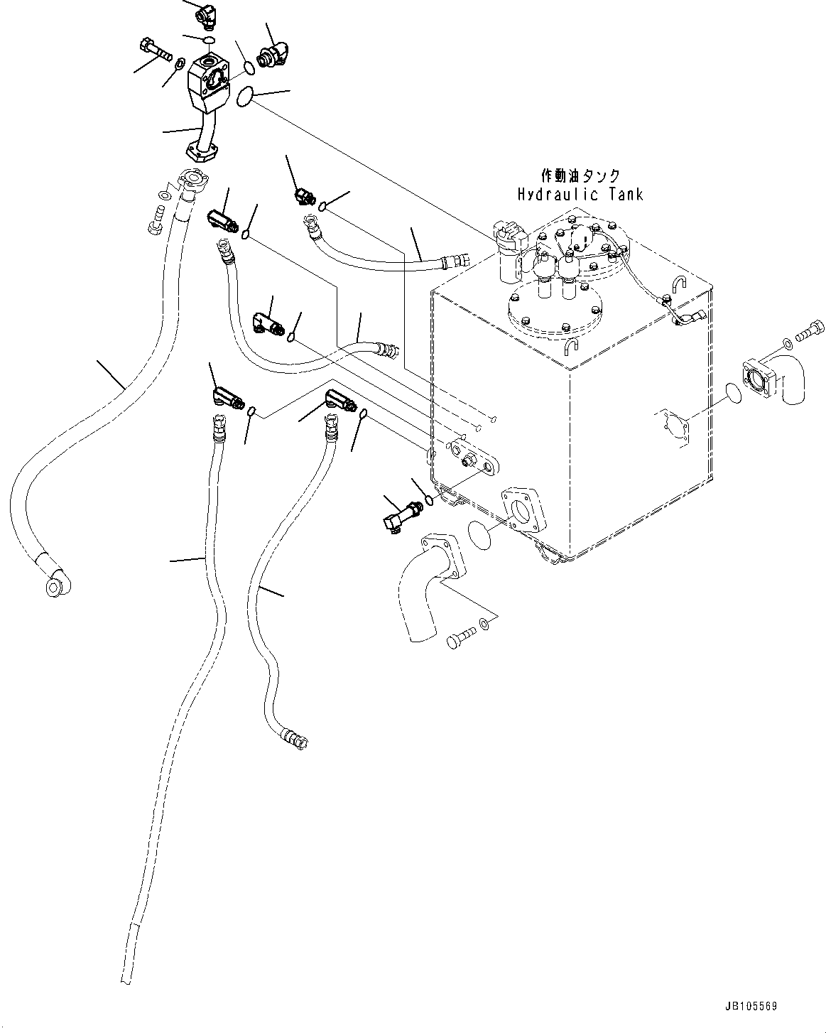 Komatsu parts book diagram for GD955-7M0 S/N 31001-UP: HYDRAULIC TANK RELATED MISCELLANEOUS PARTS, HYDRAULIC TANK PIPING(#30001-)