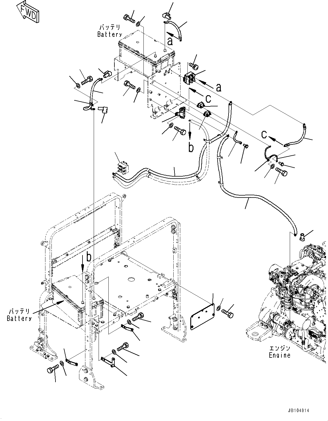 Komatsu parts book diagram for GD955-7M0 S/N 31001-UP: HYDRAULIC TANK RELATED MISCELLANEOUS PARTS, BATTERY CABLE (1/2)(#30001-)