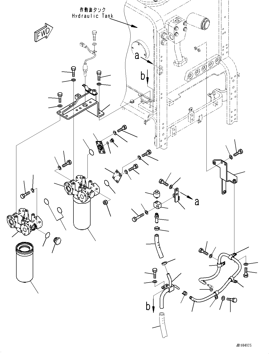 Komatsu parts book diagram for GD955-7M0 S/N 31001-UP: HYDRAULIC TANK RELATED MISCELLANEOUS PARTS, TRANSMISSION OIL FILTER(#30001-)