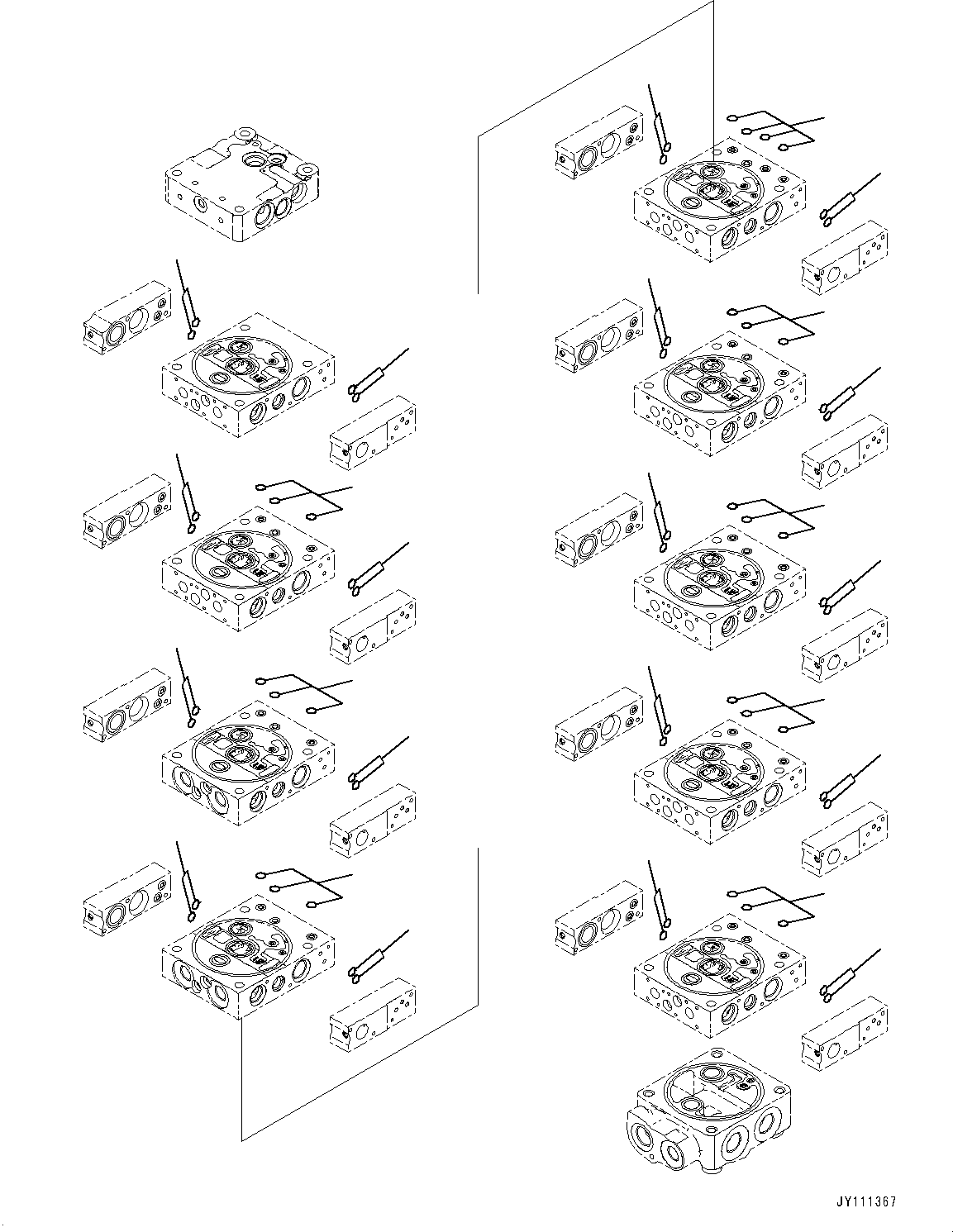 Komatsu parts book diagram for GD955-7M0 S/N 31001-UP: CONTROL VALVE, 9-VALVE (8/25)(#30001-)