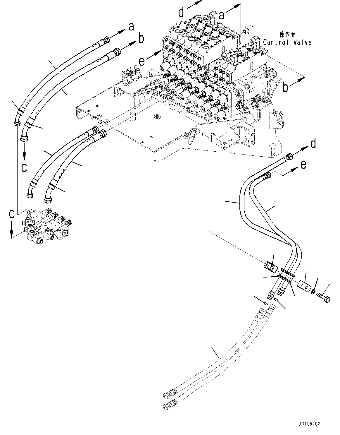 Komatsu parts book diagram for GD955-7M0 S/N 31001-UP: CONTROL VALVE, CONTROL VALVE PIPING (2/3)(#30001-)