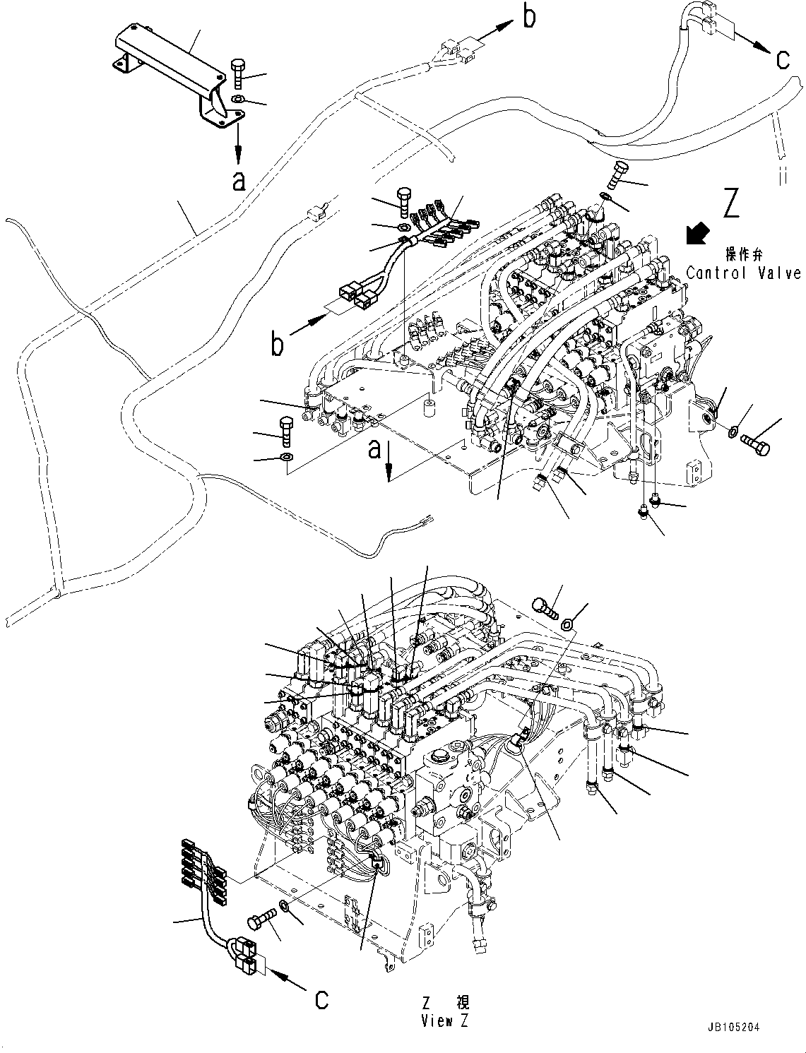 Komatsu parts book diagram for GD955-7M0 S/N 31001-UP: CONTROL VALVE, CONTROL VALVE WIRING HARNESS(#30001-30000)