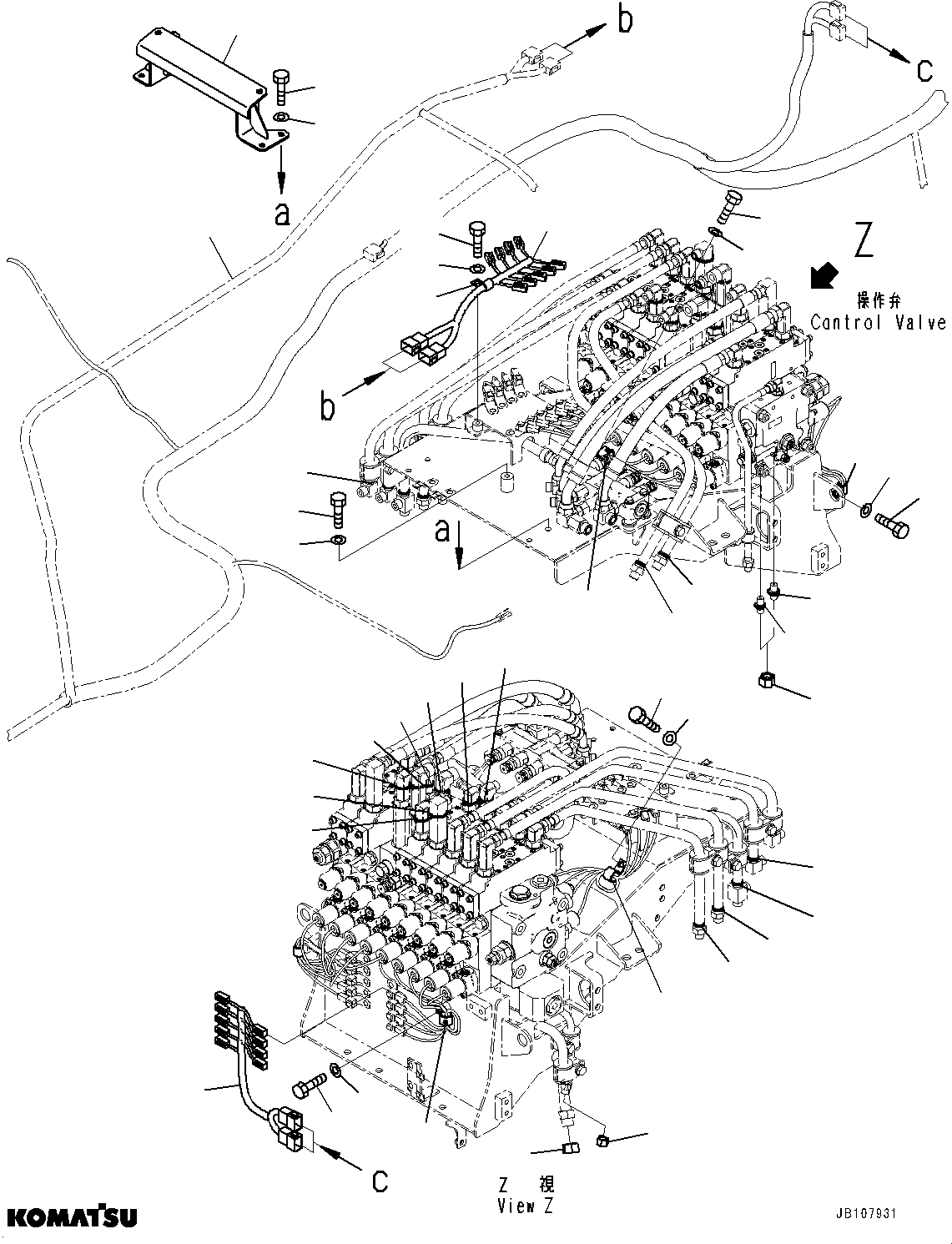 Komatsu parts book diagram for GD955-7M0 S/N 31001-UP: CONTROL VALVE, CONTROL VALVE WIRING HARNESS(#30001-)
