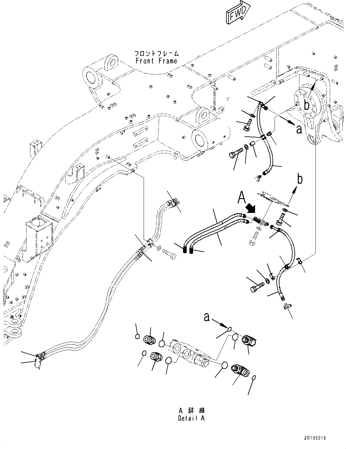 Komatsu parts book diagram for GD955-7M0 S/N 31001-UP: STEERING OIL PIPING, CROSS RELIEF VALVE PIPING(#30001-)