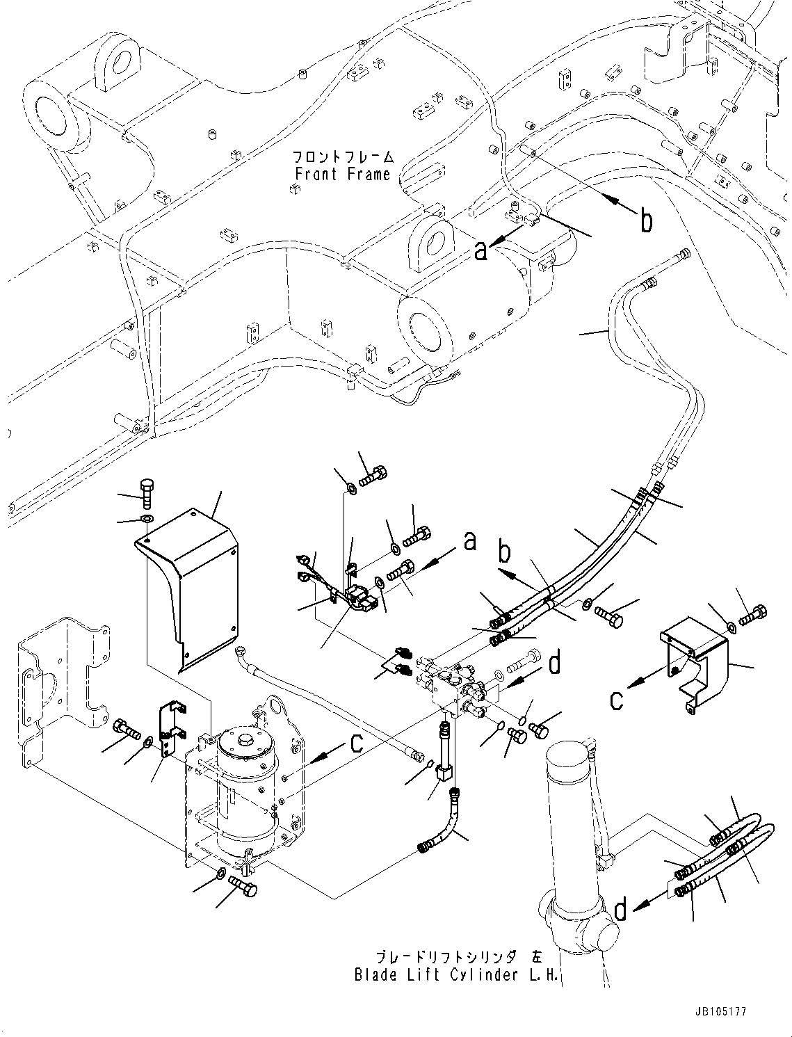 Komatsu parts book diagram for GD955-7M0 S/N 31001-UP: FRONT FRAME VALVE, BLADE FLOAT PIPING (1/2)(#30001-)