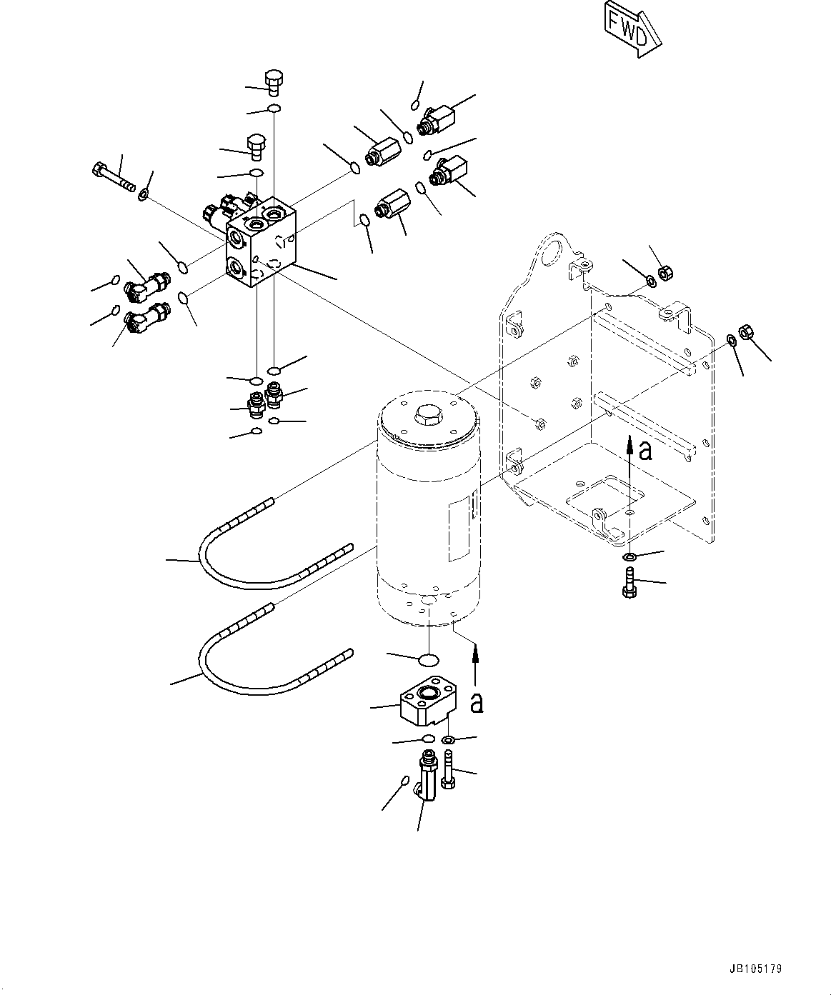 Komatsu parts book diagram for GD955-7M0 S/N 31001-UP: FRONT FRAME VALVE, BLADE ACCUMULATOR AND BLADE FLOAT SOLENOID VALVE, R.H.(#30001-)