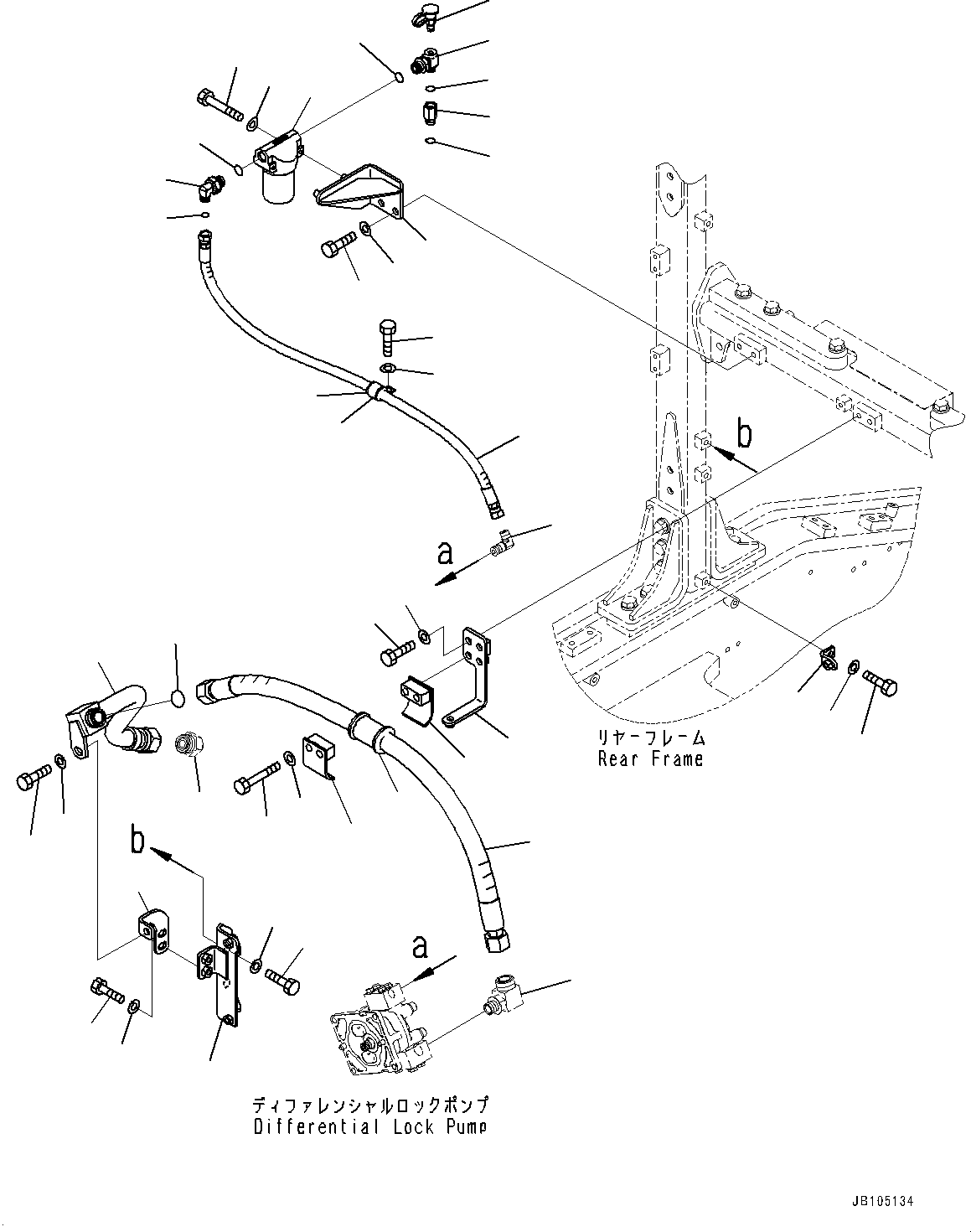 Komatsu parts book diagram for GD955-7M0 S/N 31001-UP: HYDRAULIC PIPING, DIFFERENTIAL LOCK PIPING (1/3)(#30001-)
