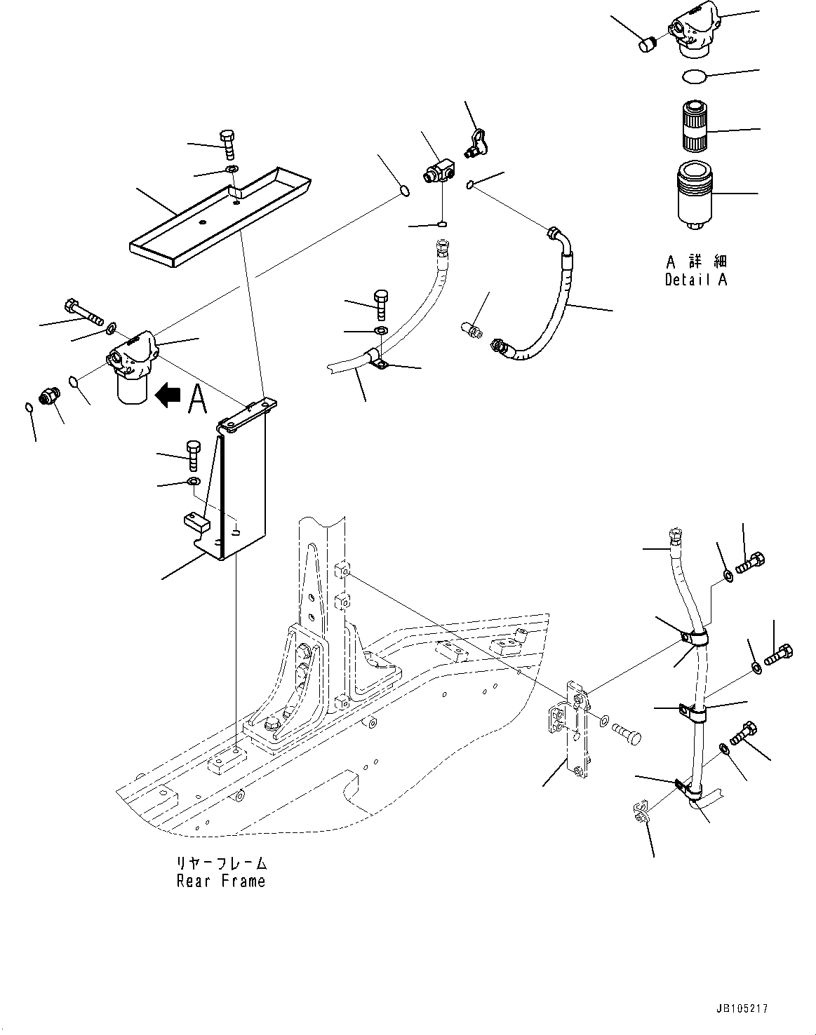 Komatsu parts book diagram for GD955-7M0 S/N 31001-UP: HYDRAULIC PIPING, PILOT FILTER(#30001-)