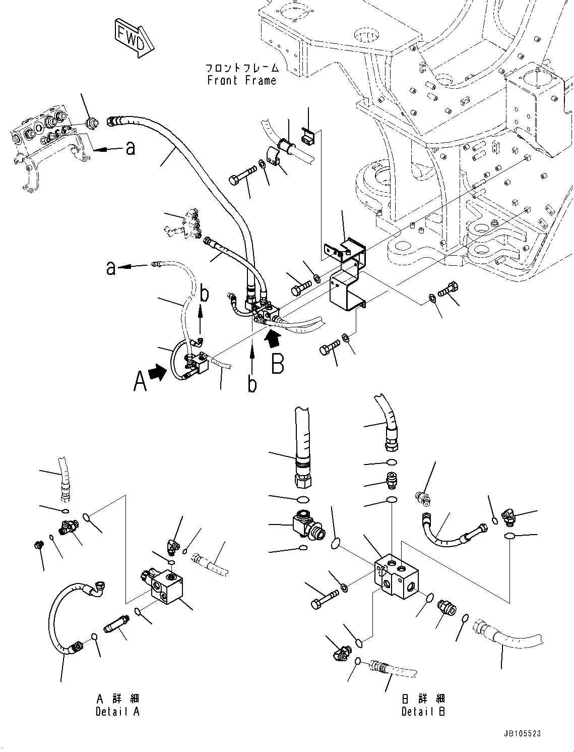 Komatsu parts book diagram for GD955-7M0 S/N 31001-UP: FRONT HYDRAULIC PIPING, EPC VALVE PIPING(#30001-)