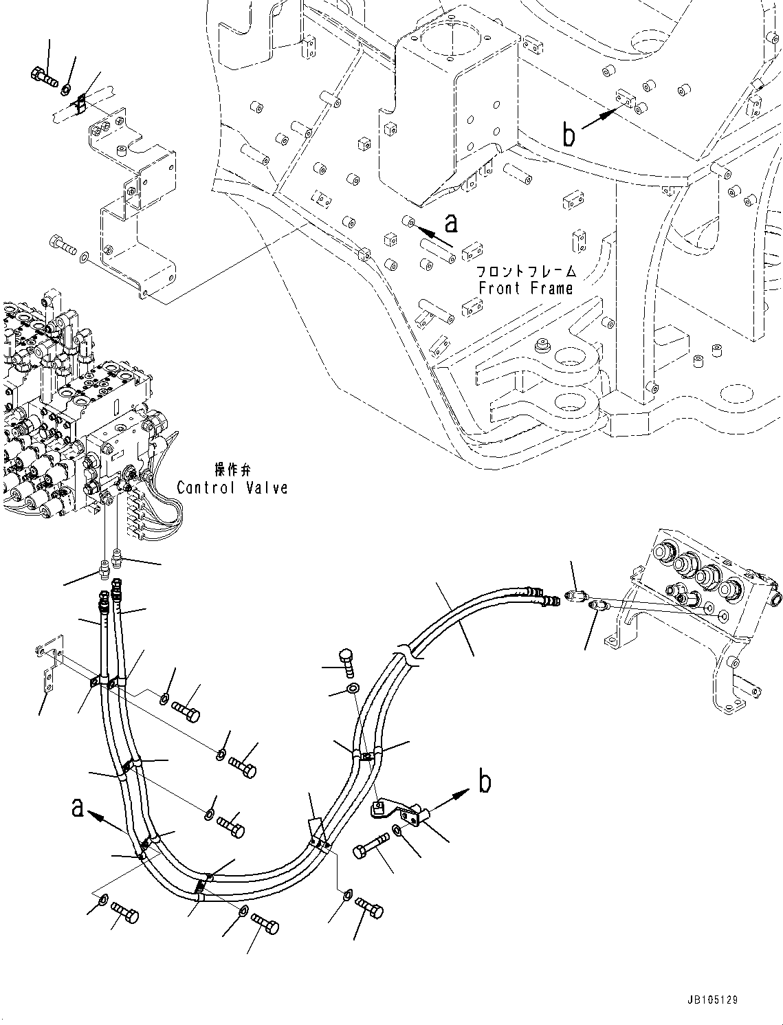 Komatsu parts book diagram for GD955-7M0 S/N 31001-UP: FRONT HYDRAULIC PIPING, CONTROL VALVE PIPING, L.H. (2/2)(#30001-)
