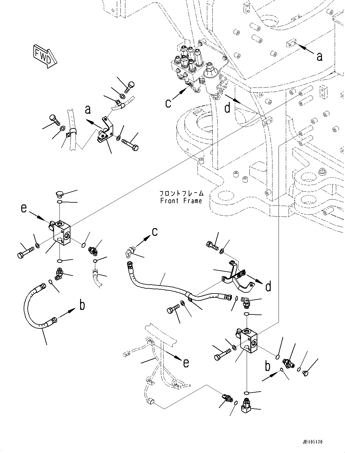 Komatsu parts book diagram for GD955-7M0 S/N 31001-UP: FRONT HYDRAULIC PIPING, LS PRESSURE REDUCING VALVE(#30001-)
