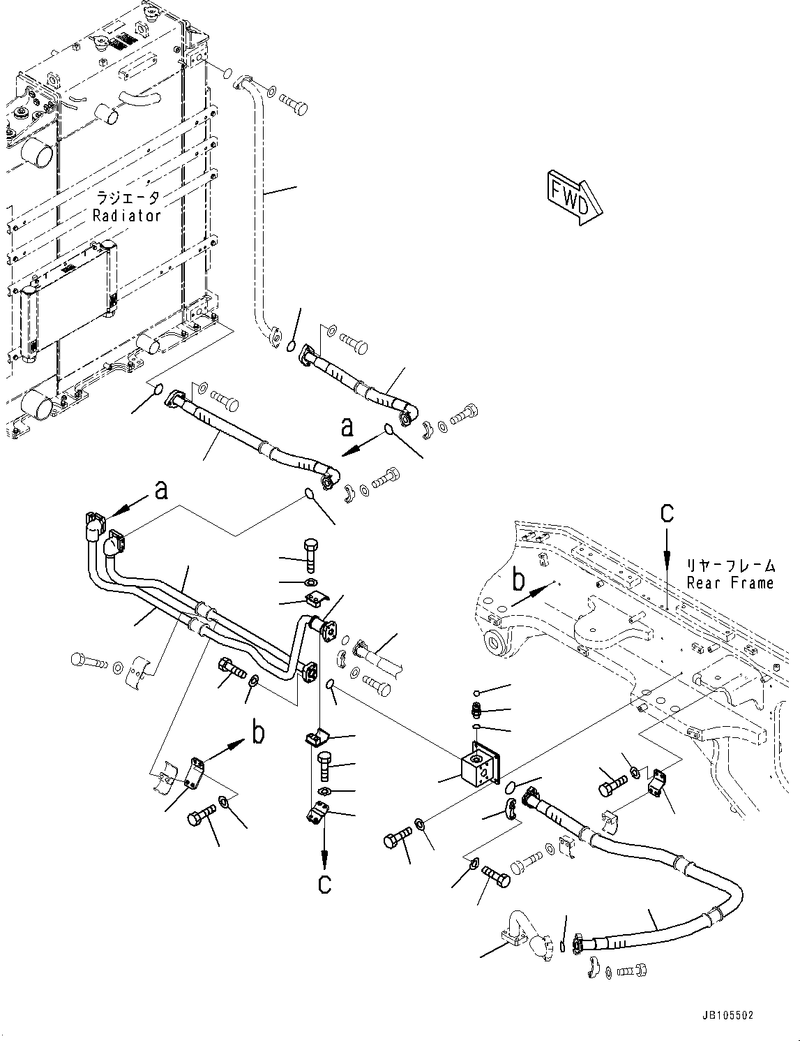 Komatsu parts book diagram for GD955-7M0 S/N 31001-UP: TRANSMISSION COOLING PIPING, TRANSMISSION PIPING (1/2)(#30001-)