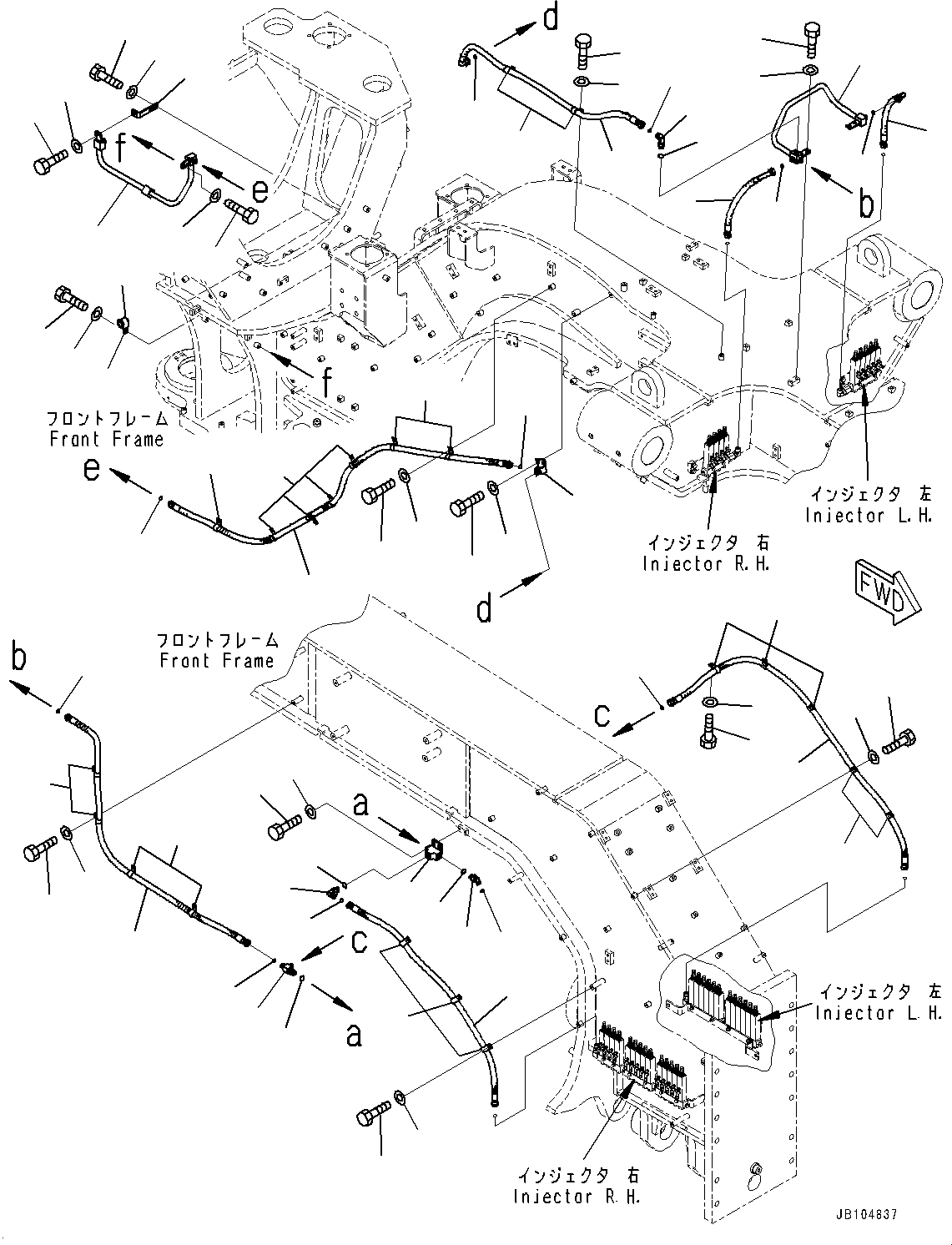 Komatsu parts book diagram for GD955-7M0 S/N 31001-UP: AUTO-GREASING SYSTEM, GREASE PIPING (2/5)(#30001-)