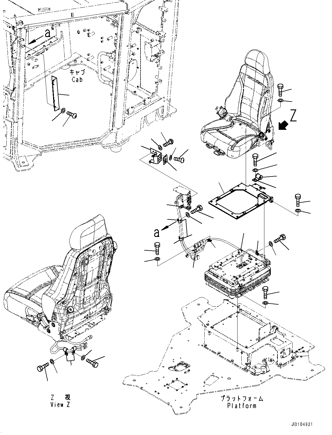 Komatsu parts book diagram for GD955-7M0 S/N 31001-UP: OPERATOR'S SEAT, MOUNTING PARTS(#30001-)