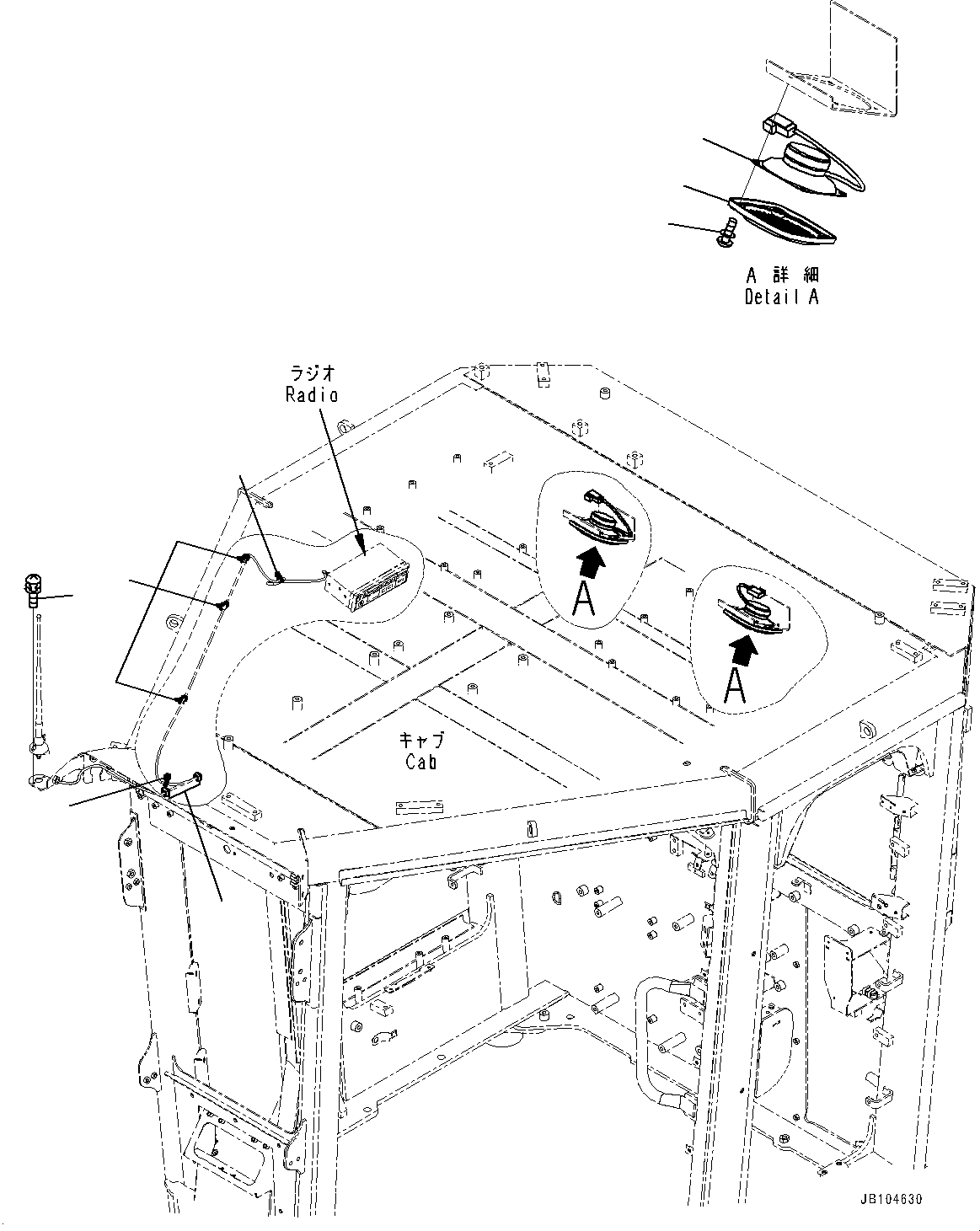 Komatsu parts book diagram for GD955-7M0 S/N 31001-UP: ROPS CAB, ANTENNA MOUNTING(#30001-)