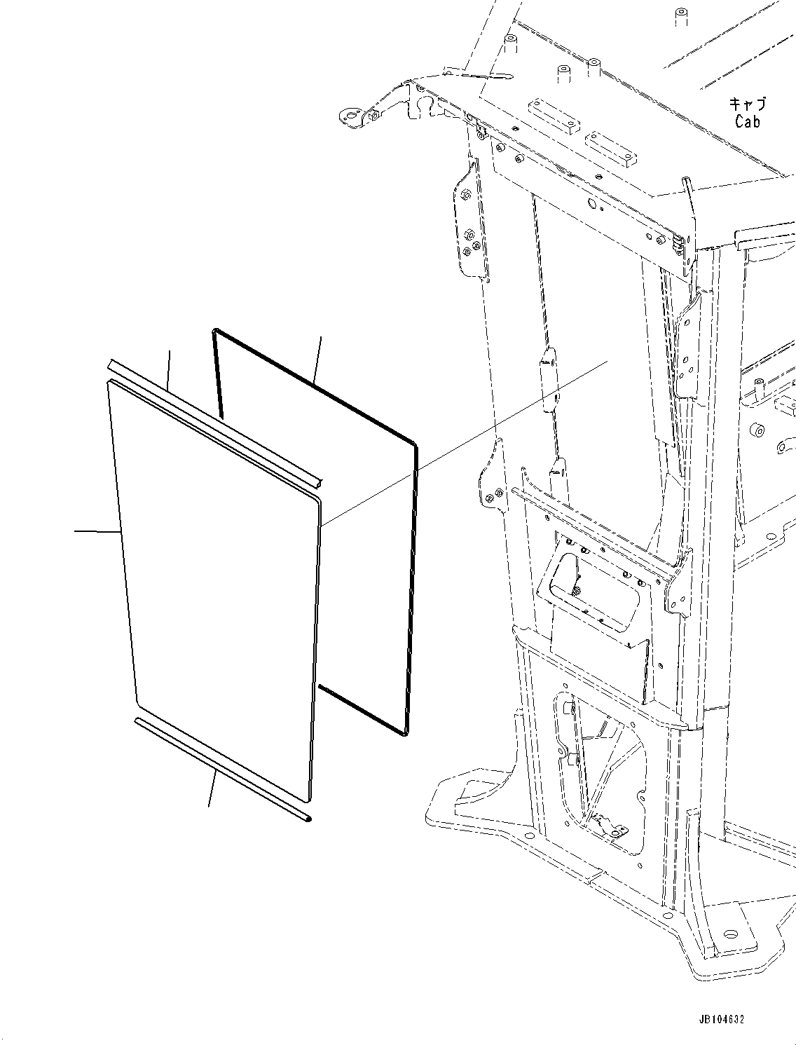 Komatsu parts book diagram for GD955-7M0 S/N 31001-UP: ROPS CAB, GLASS WINDOW, FRONT(#30001-)