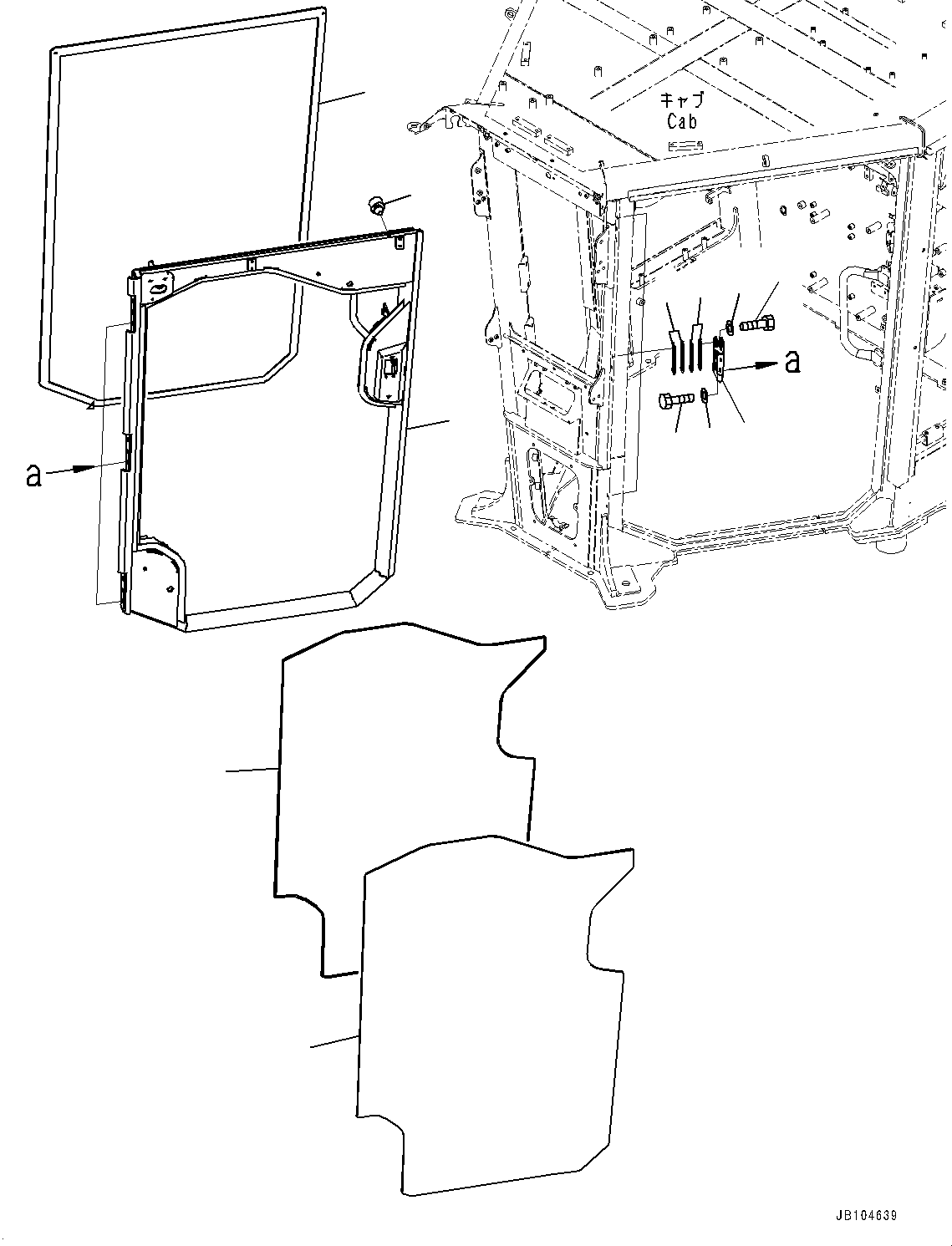 Komatsu parts book diagram for GD955-7M0 S/N 31001-UP: ROPS CAB, DOOR, L.H.(#30001-)