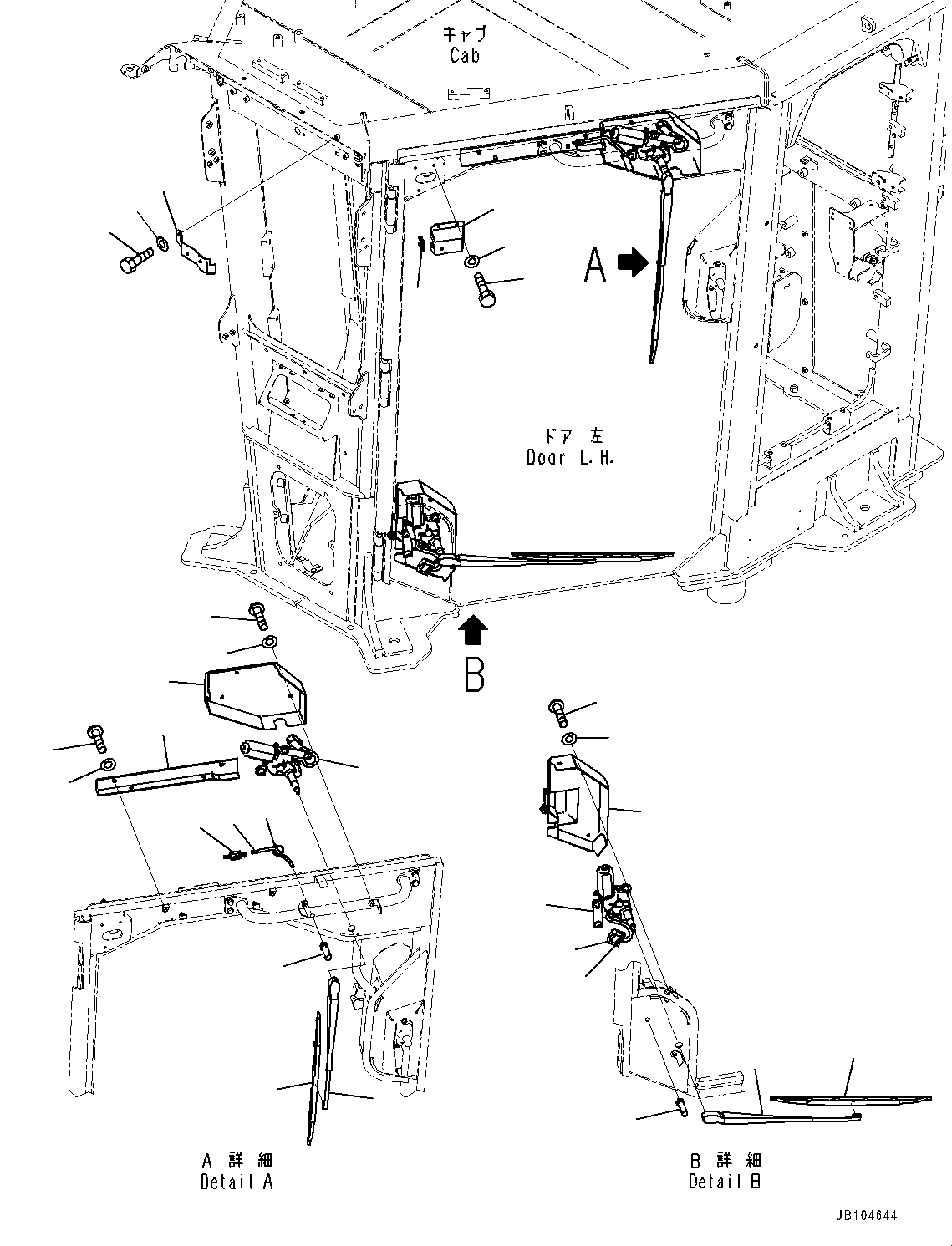 Komatsu parts book diagram for GD955-7M0 S/N 31001-UP: ROPS CAB, DOOR WIPER, L.H.(#30001-)