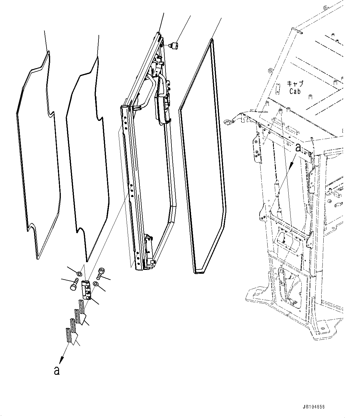 Komatsu parts book diagram for GD955-7M0 S/N 31001-UP: ROPS CAB, DOOR, R.H.(#30001-)