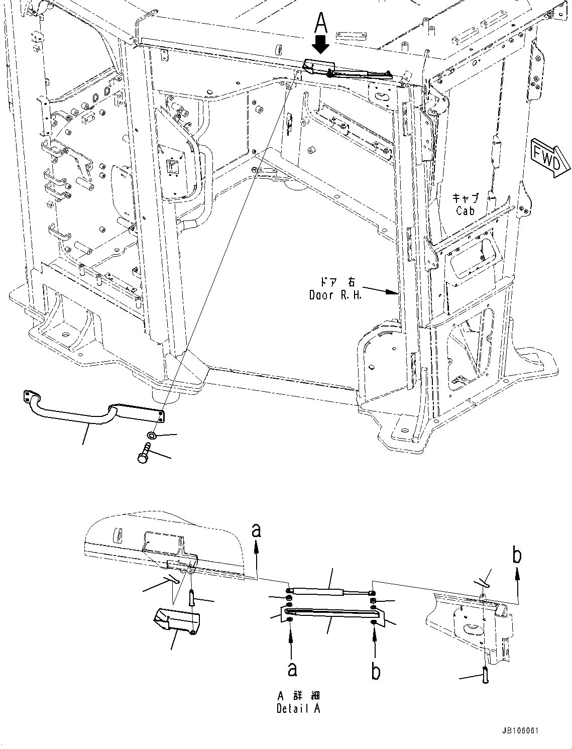 Komatsu parts book diagram for GD955-7M0 S/N 31001-UP: ROPS CAB, HANDRAIL (2/2)(#30002-30001)