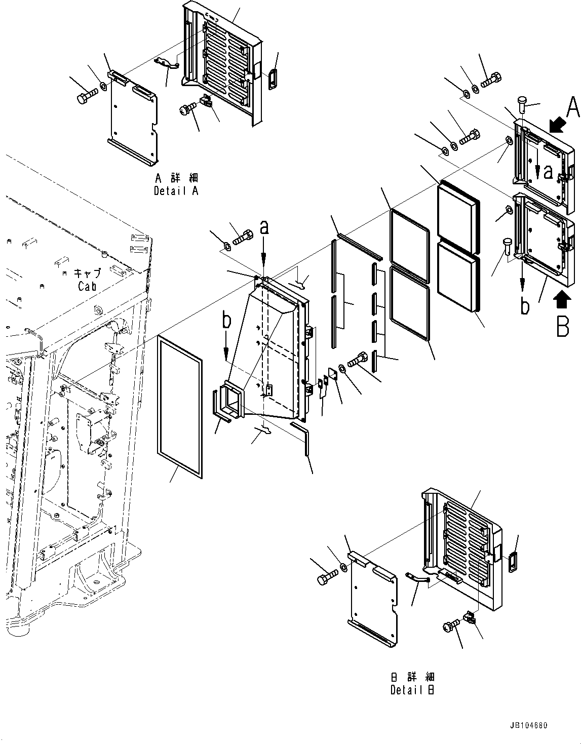 Komatsu parts book diagram for GD955-7M0 S/N 31001-UP: ROPS CAB, AIR CONDITIONER DUCT AND FRESH AIR FILTER(#30001-)