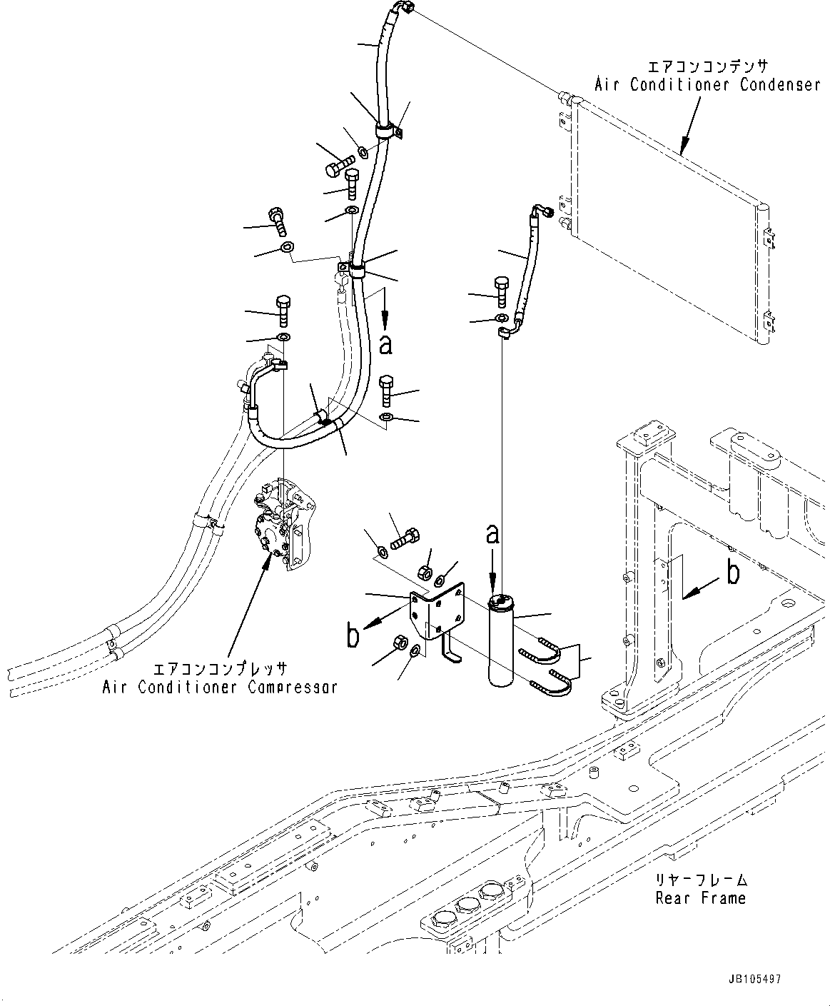 Komatsu parts book diagram for GD955-7M0 S/N 31001-UP: AIR CONDITIONER PIPING, AIR CONDITIONER CONDENSER RECEIVER(#30001-)
