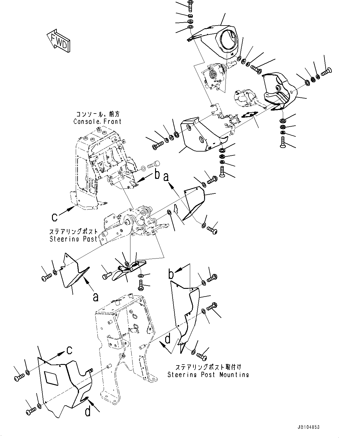 Komatsu parts book diagram for GD955-7M0 S/N 31001-UP: FLOOR, STEERING COVER(#30001-)