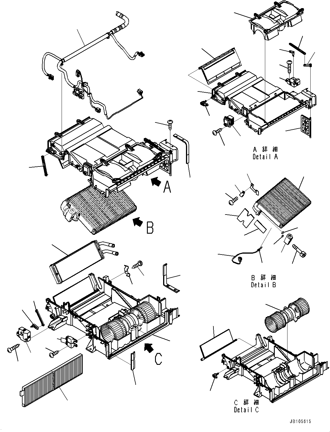 Komatsu parts book diagram for GD955-7M0 S/N 31001-UP: FLOOR, INNER PARTS, AIR CONDITIONER UNIT(#30001-)