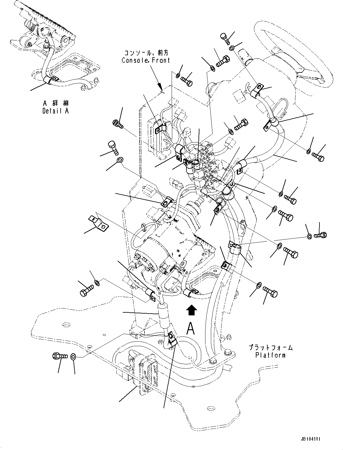 Komatsu parts book diagram for GD955-7M0 S/N 31001-UP: FLOOR, WIRING HARNESS MOUNTING (1/7)(#30001-)