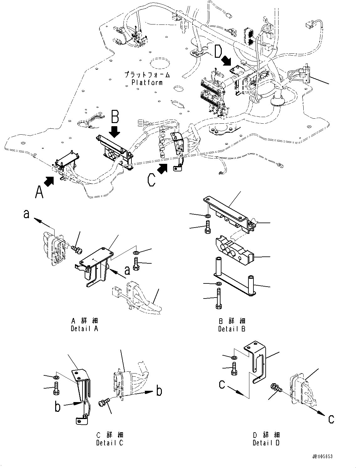 Komatsu parts book diagram for GD955-7M0 S/N 31001-UP: FLOOR, WIRING HARNESS MOUNTING (4/7)(#30001-)