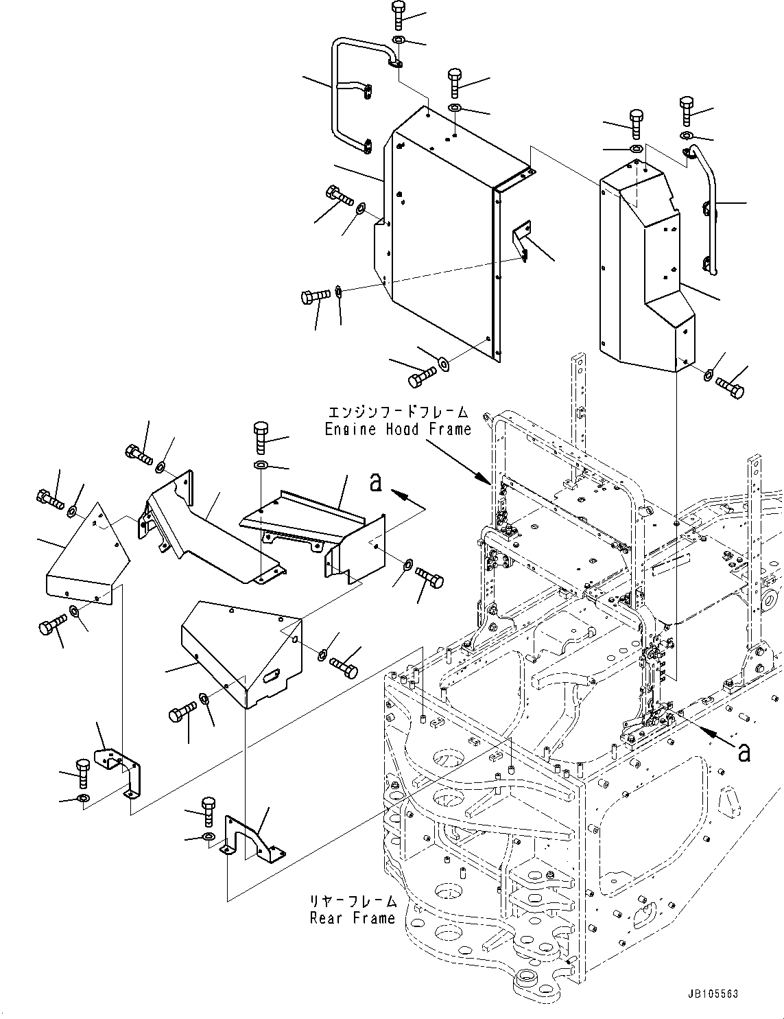 Komatsu parts book diagram for GD955-7M0 S/N 31001-UP: ENGINE HOOD, HOOD FRONT COVER(#30001-)