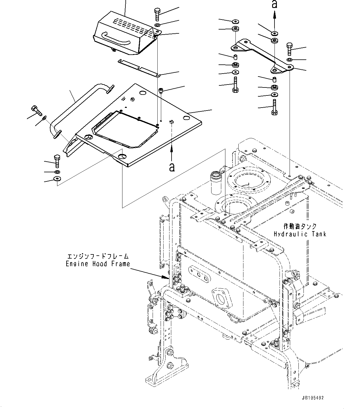 Komatsu parts book diagram for GD955-7M0 S/N 31001-UP: ENGINE HOOD, HYDRAULIC TANK COVER(#30001-)