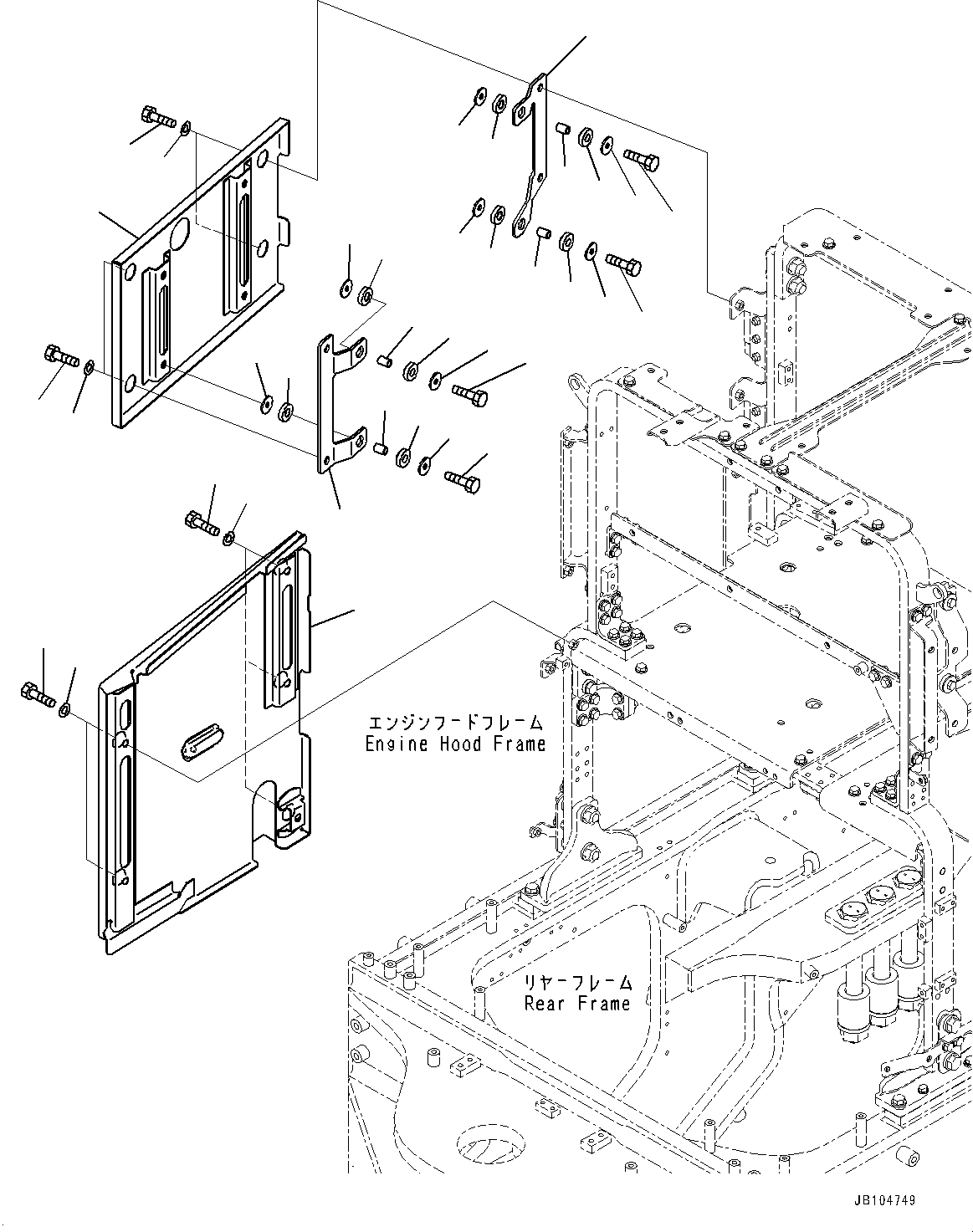 Komatsu parts book diagram for GD955-7M0 S/N 31001-UP: ENGINE HOOD, COVER, R.H. (1/3)(#30001-)