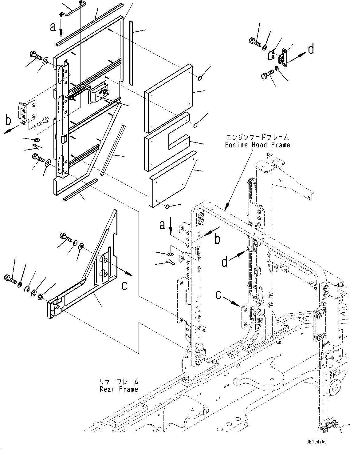 Komatsu parts book diagram for GD955-7M0 S/N 31001-UP: ENGINE HOOD, SIDE DOOR, R.H. (1/3)(#30001-)