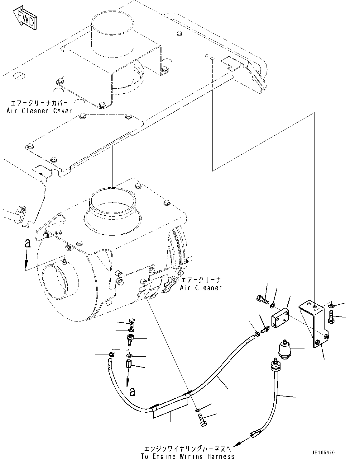 Komatsu parts book diagram for GD955-7M0 S/N 31001-UP: ENGINE HOOD, DUST INDICATOR(#30001-)
