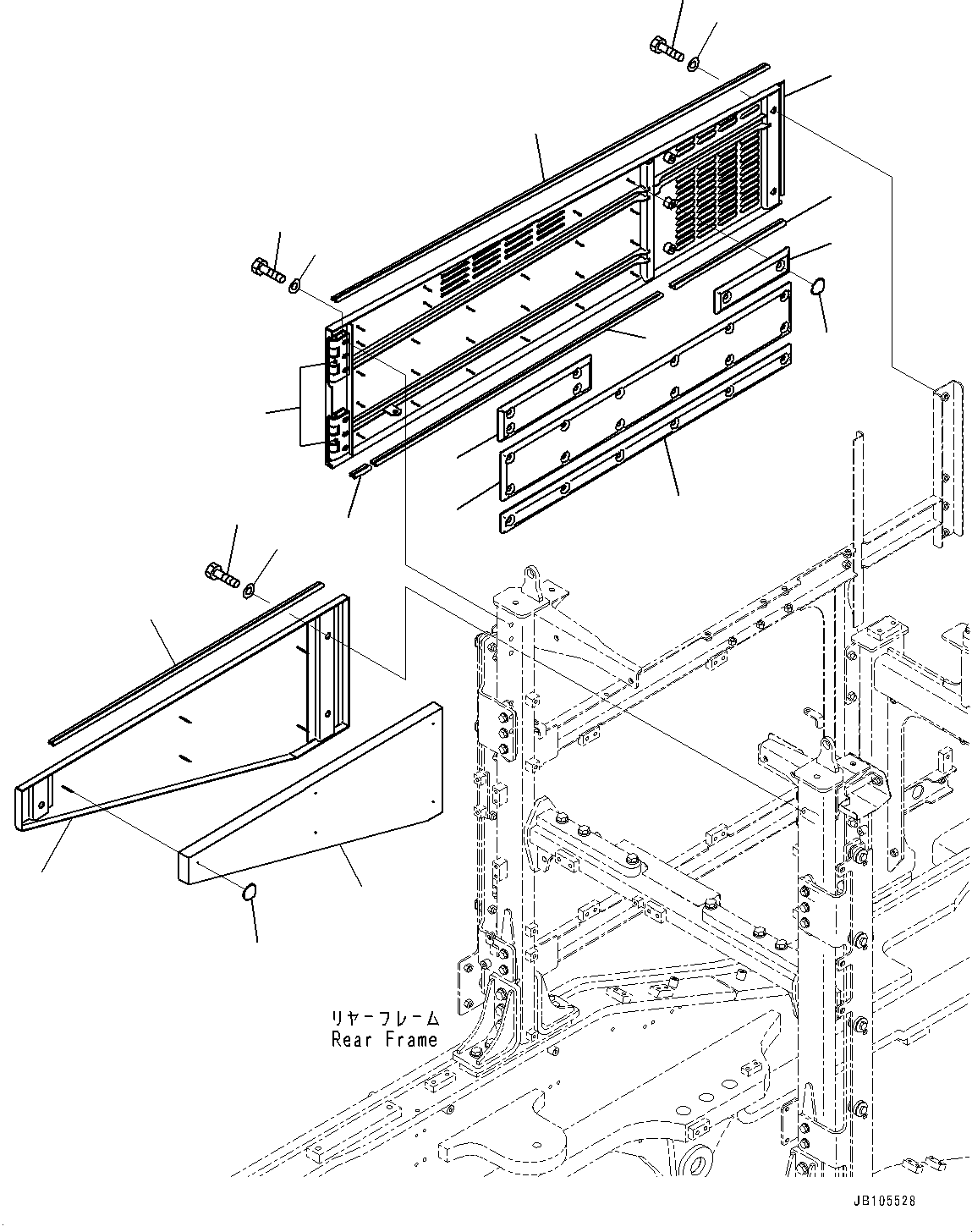 Komatsu parts book diagram for GD955-7M0 S/N 31001-UP: ENGINE HOOD, COVER, R.H. (2/3)(#30001-)