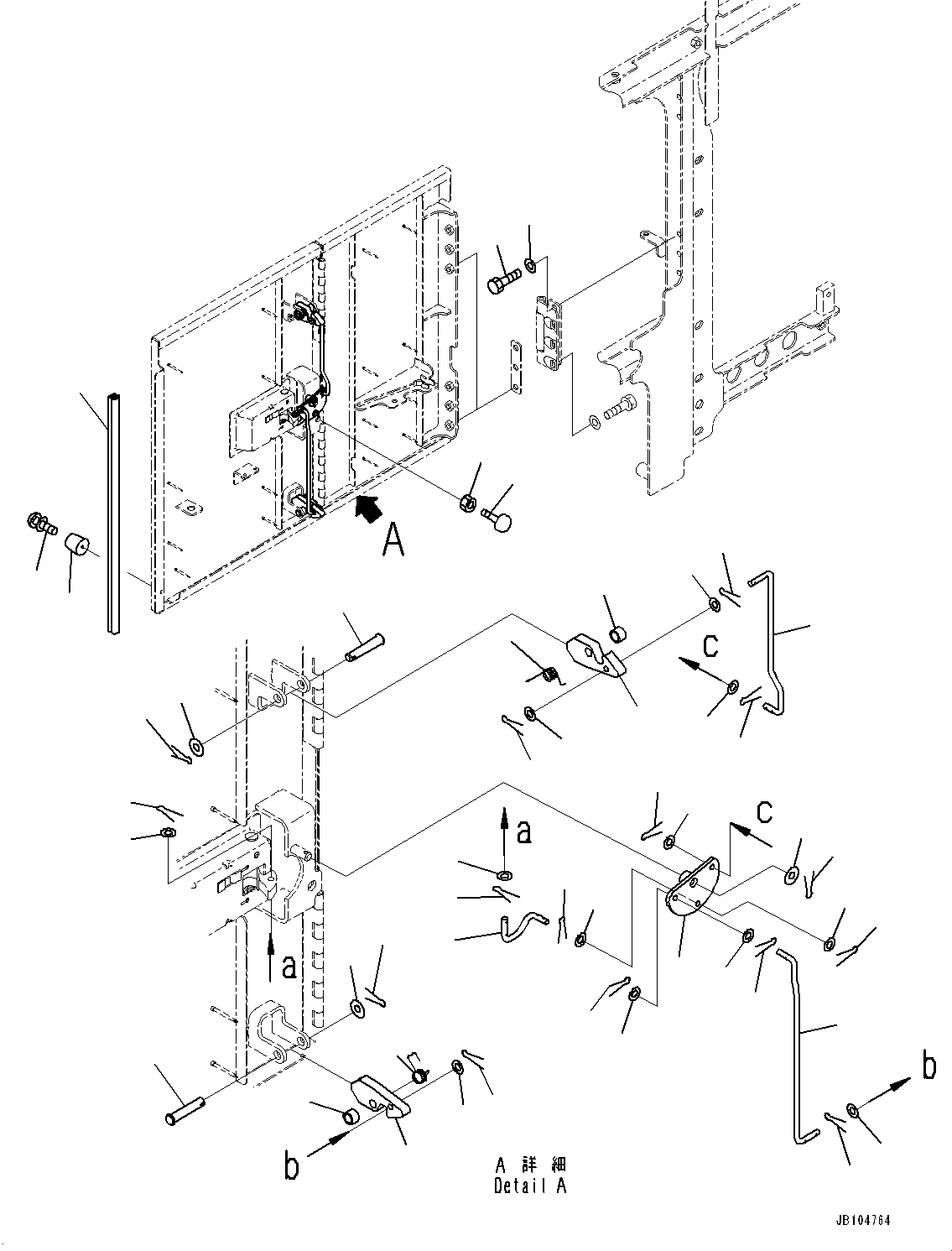 Komatsu parts book diagram for GD955-7M0 S/N 31001-UP: ENGINE HOOD, DOOR LOCK STRIKER(#30001-)
