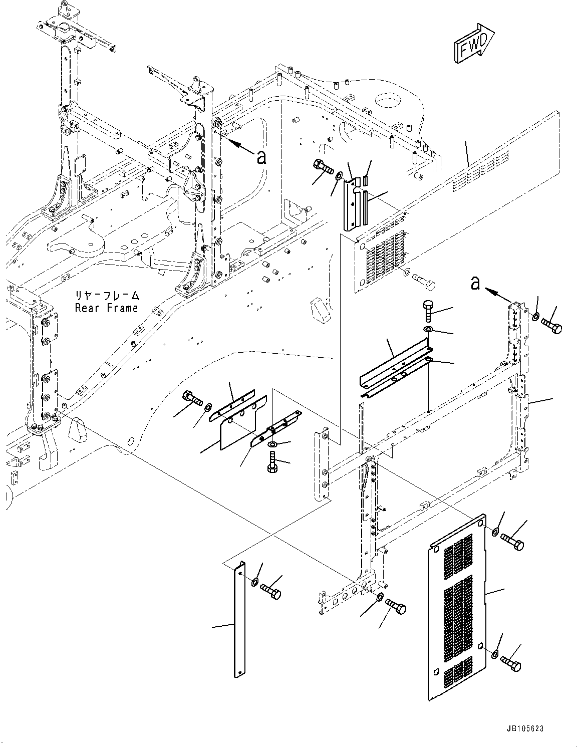 Komatsu parts book diagram for GD955-7M0 S/N 31001-UP: ENGINE HOOD, COVER, R.H. (3/3)(#30001-)