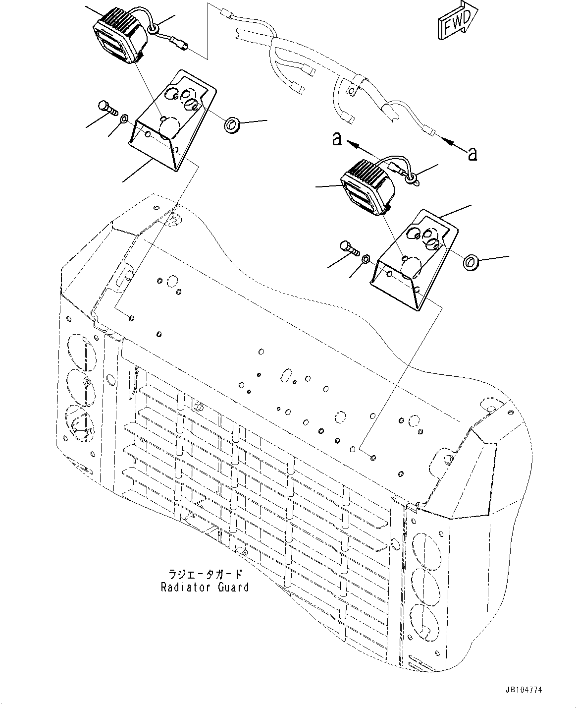 Komatsu parts book diagram for GD955-7M0 S/N 31001-UP: ENGINE HOOD, WORKING LAMP, REAR (1/2)(#30001-)