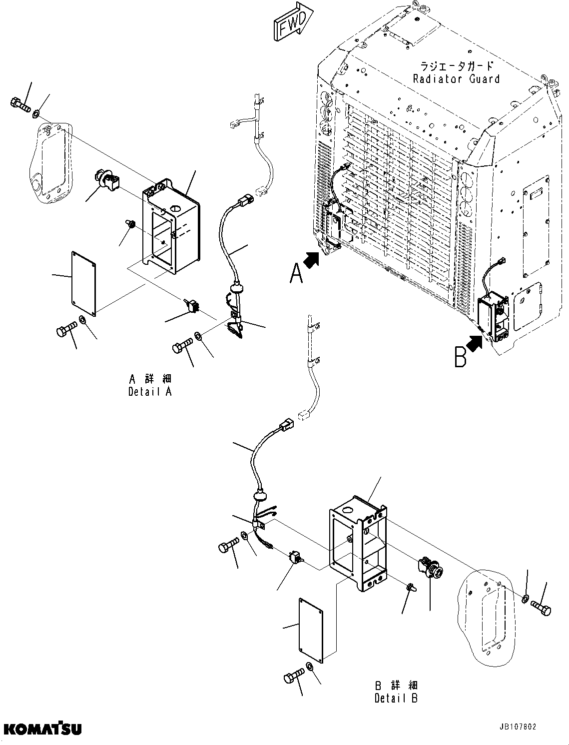 Komatsu parts book diagram for GD955-7M0 S/N 31001-UP: ENGINE HOOD, ENGINE SHUTDOWN SECONDARY SWITCH(#30001-)