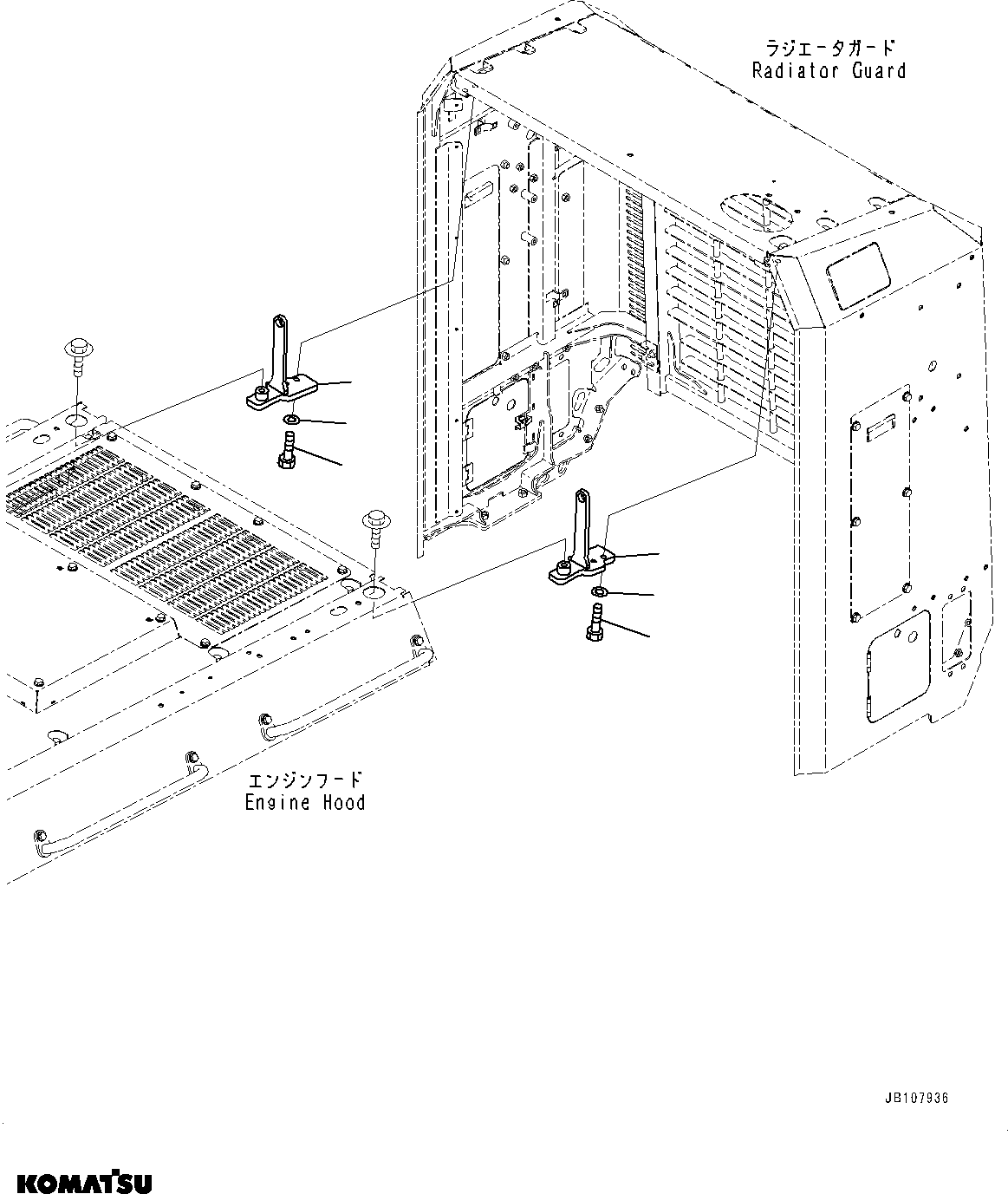 Komatsu parts book diagram for GD955-7M0 S/N 31001-UP: ENGINE HOOD, BRACKET FOR TIE-OFF(#30001-)