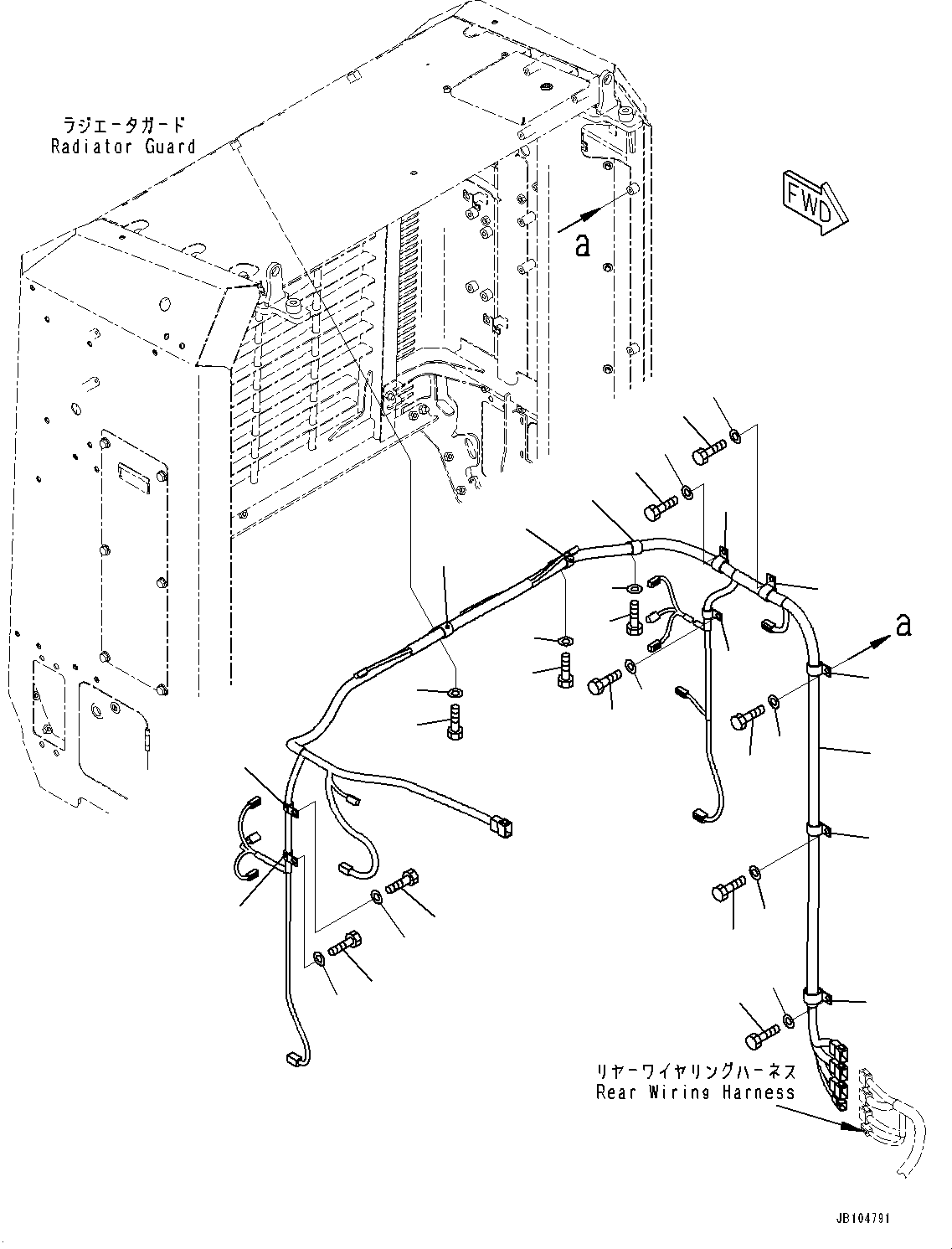 Komatsu parts book diagram for GD955-7M0 S/N 31001-UP: ENGINE HOOD, REARVIEW CAMERA AND WORKING LAMP WIRING HARNESS(#30001-)