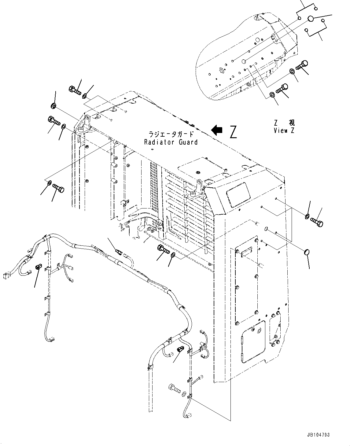 Komatsu parts book diagram for GD955-7M0 S/N 31001-UP: ENGINE HOOD, PARTS FOR LESS KOMVISION RADAR(#30001-)